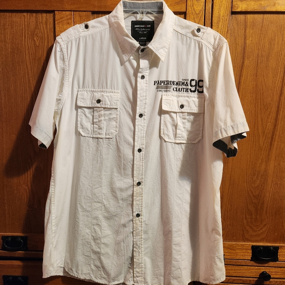 Paper Denim & Cloth Men's Casual Short Sleeve Button-up Shirt White Size Large
